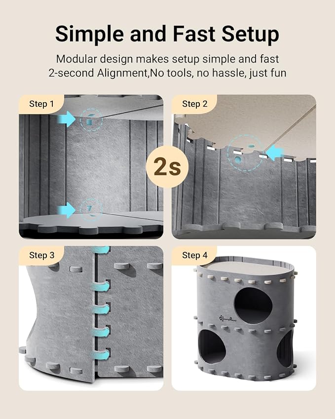 DownyPaws Cat House for Indoor Cats, 2-Storey Cat Bed Cave, Light Gray | Cat Hideaway Enclosed Bed,Cave Hideout Fort, Kitten Houses for Large Cats,Hide Box Bed Multicats Scratch Resistant