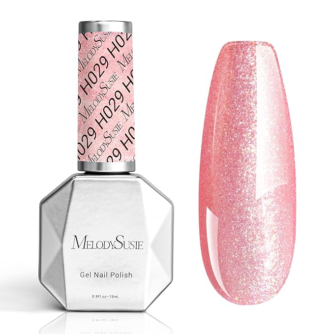 MelodySusie Sweet Pink Glitter Gel Nail Polish,0.5fl oz Soak Off UV LED Sparkle Pink Glitter Gel Polish Christmas Gift for Women Nail Art Manicure Salon DIY Nail Design Decoration at Home-A1617