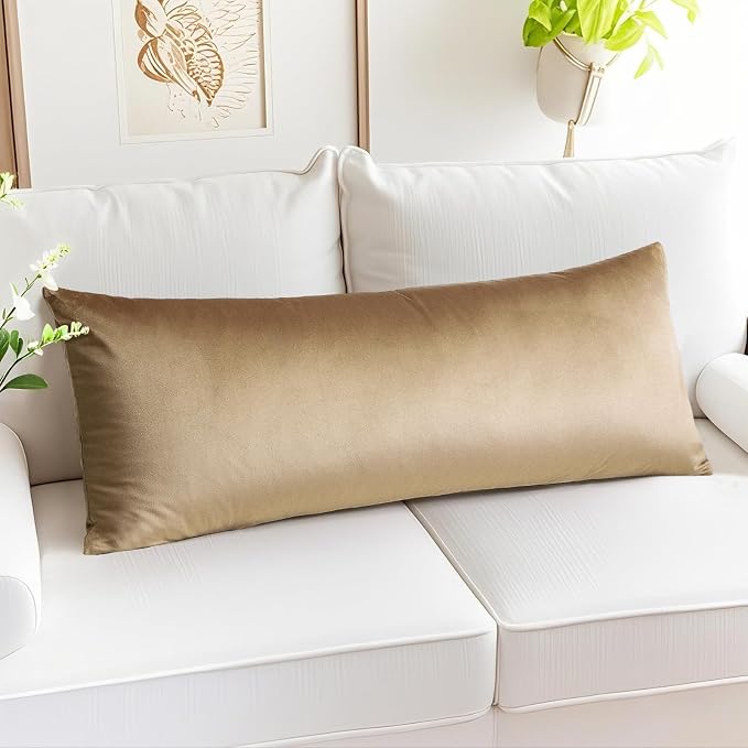 Artscope Luxury Velvet Lumbar Pillow Cover Super Soft Decorative Rectangle Pillowcases Soft Solid Cushion Cases for Couch Sofa Bedroom Car Decor 14x36 Inch Golden Brown