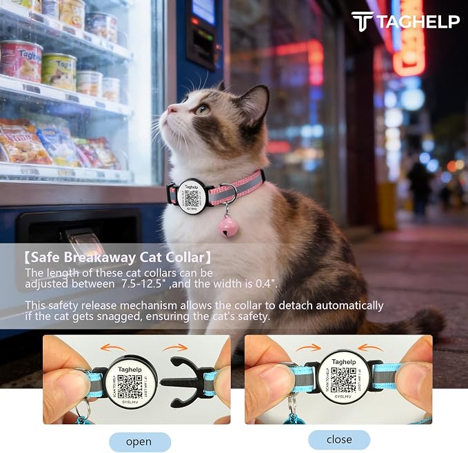 2 Pack Breakaway Cat Collar with QR Code & Bell, Reflective Safety Collar with Never-Lost Digital ID Tag, Adjustable 7.5-12.5 Inch for Indoor Outdoor Cats (Purple & Pink)