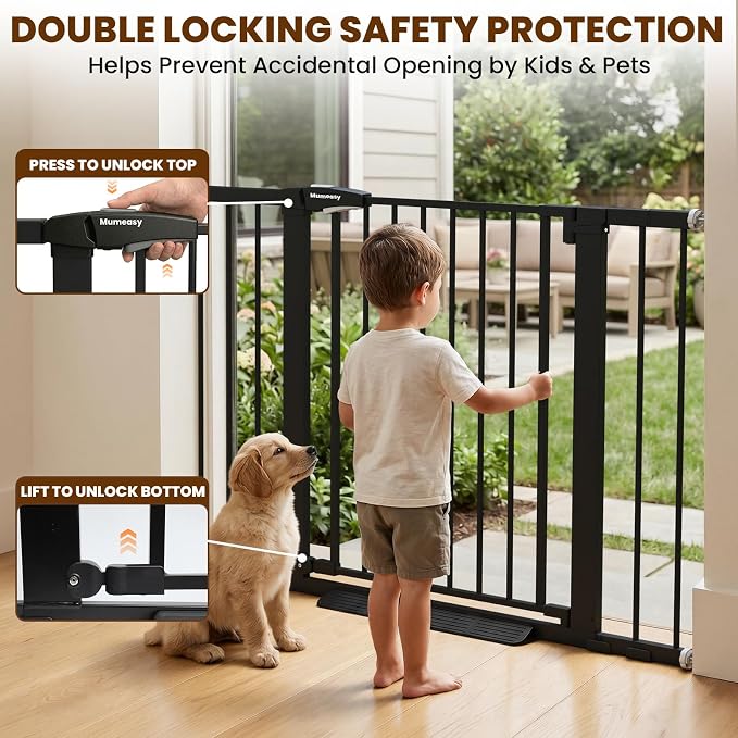Mumeasy 29.7-46" Baby Gate for Stairs, Auto Close Dog Gate for Doorways