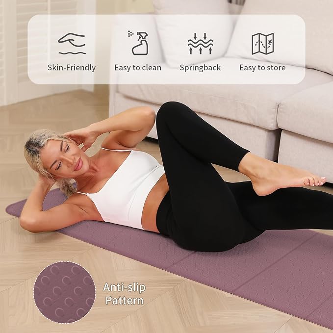 PAIDU Foldable Yoga Mat - 10mm Extra Thick, 75"26" Non-Slip Exercise Fitness Mat | SGS Eco-Certified, Portable for Yoga/Pilates/Studio/Home Workout