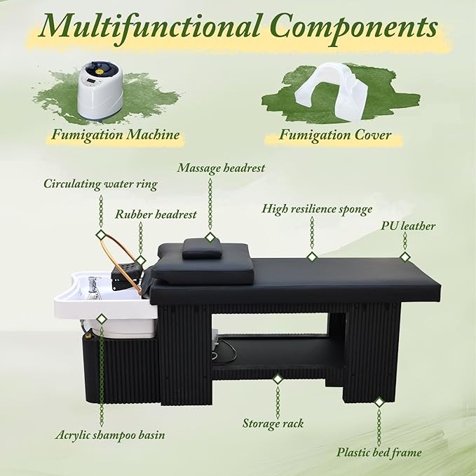 Professional Head Spa Equipment, Shampoo Massage Bed, Japanese Head Spa Bed, Massage Table with Water Circulation System, for Spa Beauty Salon Barber