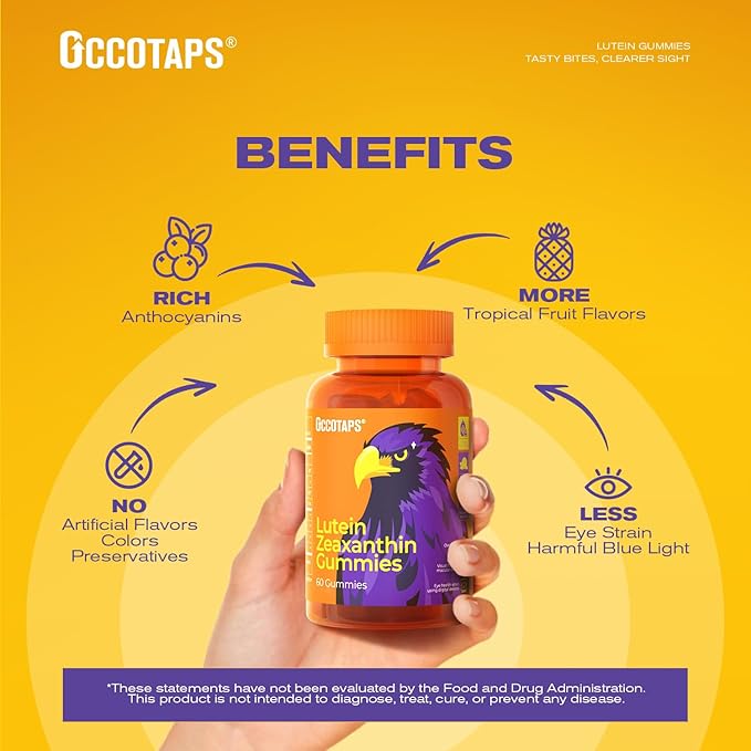 Lutein & Zeaxanthin Gummies - 20mg Lutein + Bilberry, No Sugar, Blue Light Support - Ideal for Dry Eyes & Daily Eye Wellness,90count