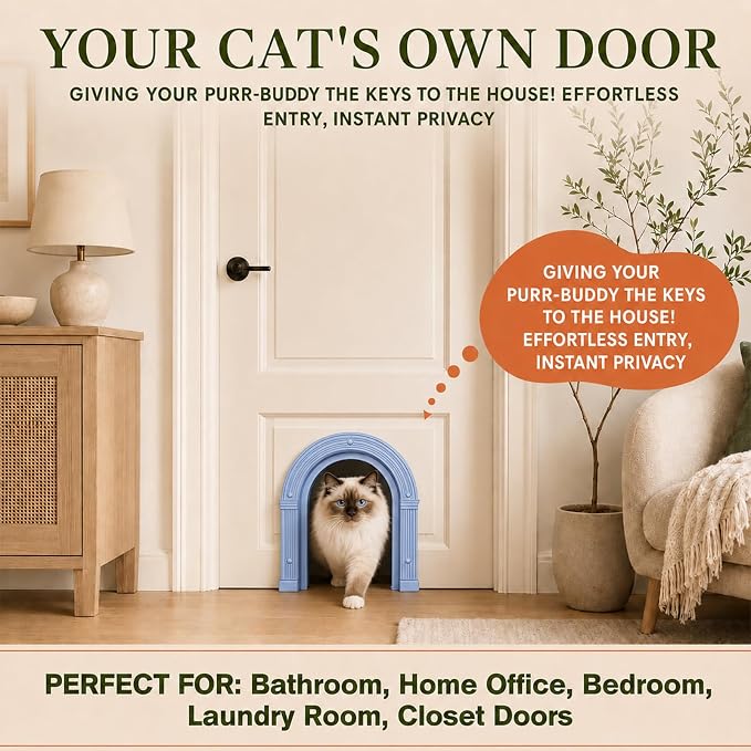 Cat Door for Interior Doors Large - No-Flap, No Training Needed