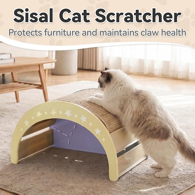 Cat Rocking Bed with Washable Removable Cushion and Sisal Scratching Pads Cat Scratcher Multifunctional Cat Furniture, Purple