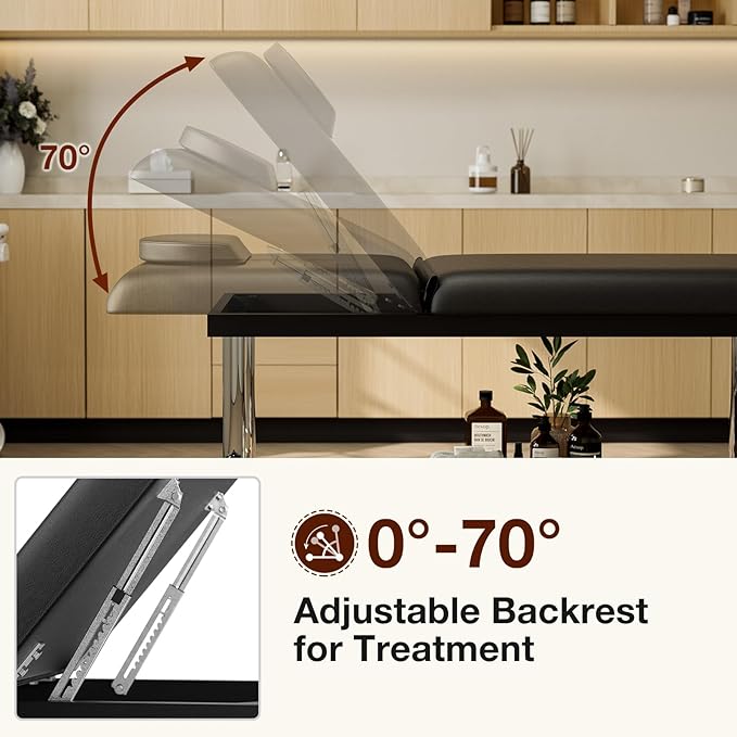 SyyBhb Professional Stationary Massage Table Height Adjustable, 550lbs Heavy Duty Wide Exam Bed for Treatment Physical Therapy, Black