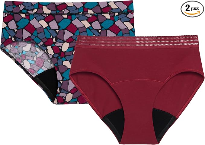 Thinx for All Period Underwear, Everyday Comfort Brief, Holds Up to 12 Regular Tampons*, Period Panties, Leakproof, Reusable & Controls Odor, Mosaic + Rhubarb with Lace, XL