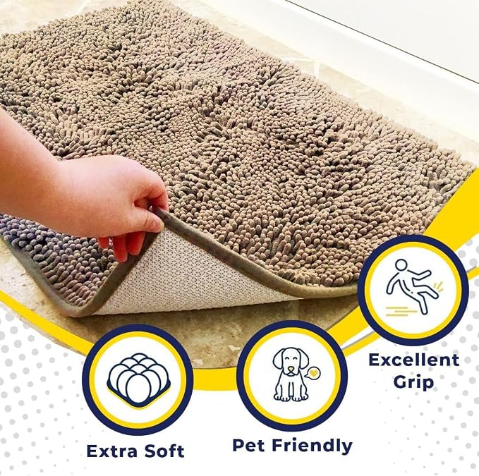 Muddy Mat® | Super Water Absorbent Door Mat Indoor, Microfiber Quick Dry Chenille Entryway Rug, Slip Resistant Front Door Mat, Indoor Mats for Entryway, Machine Washable Pet Rug, Sand 20" x 33"