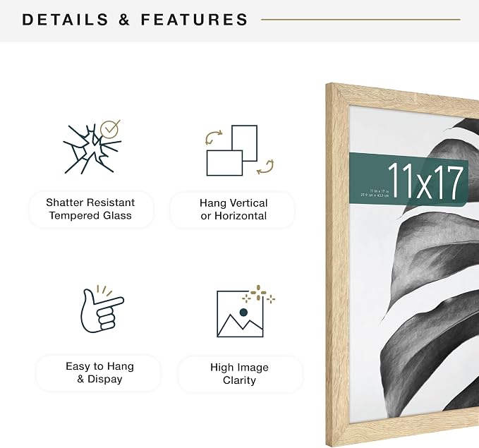MCS Studio Gallery 11x17 Picture Frame Natural Woodgrain Engineered Wood, Rectangle Photo Frame for Photos, Posters & Art Prints (1-Pack)