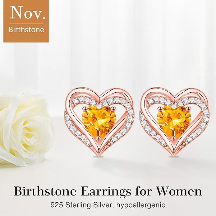 Iefil Christmas Earrings for Women, 925 Sterling Silver Birthstone Stud Earrings Birthday Gifts for Women