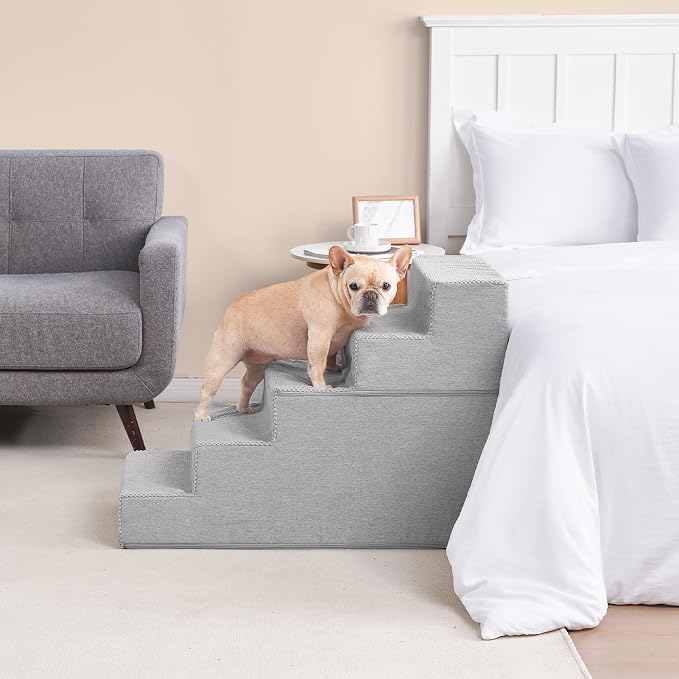 EHEYCIGA Dog Stairs for High Bed 25" H, Extra Wide Dog 5-Step, Light Grey | Pet Steps for Small Dogs and Cats for Bed, Non-Slip Balanced Pet Ramp Indoor