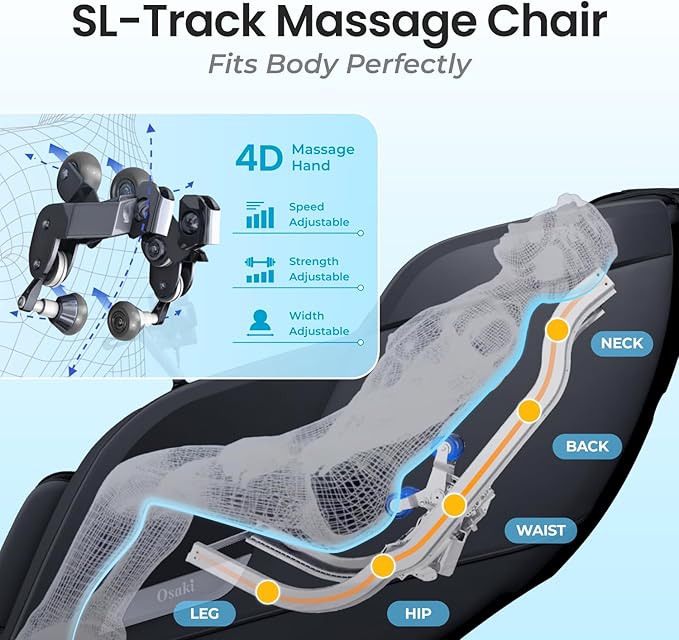 Osaki Vibe 4D l 4D Massage Mechanism l Automatic Body Scan l Deep Calf-Kneading l Space-Saving Technology l 3-Stage Zero Gravity l 32-Cell Full Body Air Massage (Black)
