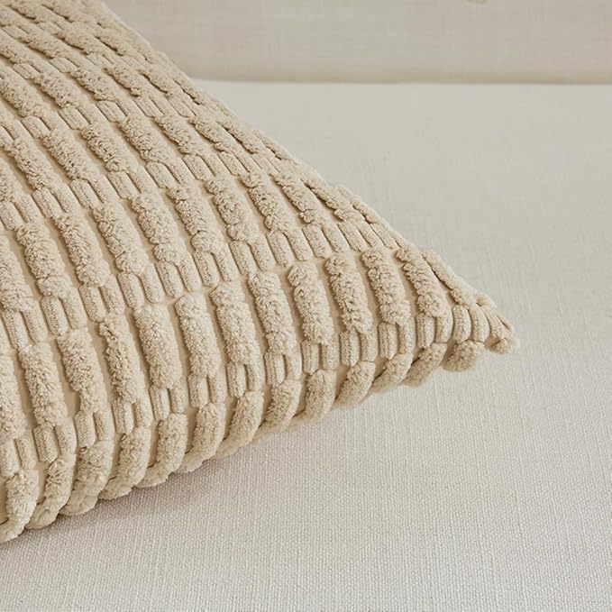Fancy Homi Decorative Throw Pillow Covers for Bed Couch Bedroom Bench, Soft Corduroy Solid Pillow Case, Rustic Farmhouse Boho Room Decor,20" x 12" (Pack of 1),Tan