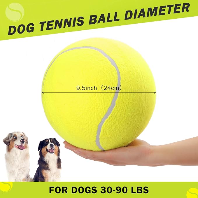 SCENEREAL Giant Tennis Ball for Dogs, 9.5" Big Dog Toy Ball Inflatable for Medium Large Doggie, Indoor Outdoor Interactive Training Playing, Birthday Gift, Yellow