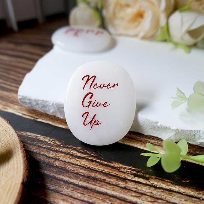 Selenite Crystal Worry Stones - Small Crystals for Big Stress Relief - The Ultimate Cheer Up & Encouragement Gift for Natural Reiki Healing - Real Motivational Strength Rocks - Never Give Up