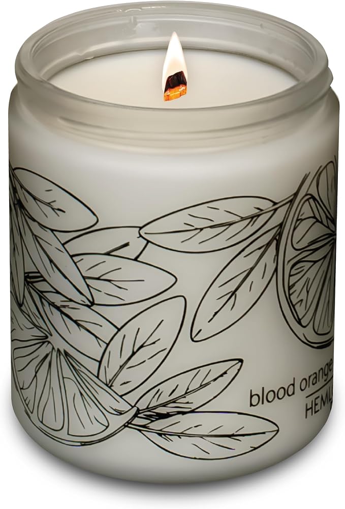 Hemlock Park Blood Orange Sage Frosted Scented Candle | Crackling Wood Wick, Botanical Fragrance & Coconut Apricot Wax | Up to 60 Hour Burn Time | 8 oz | Made in USA