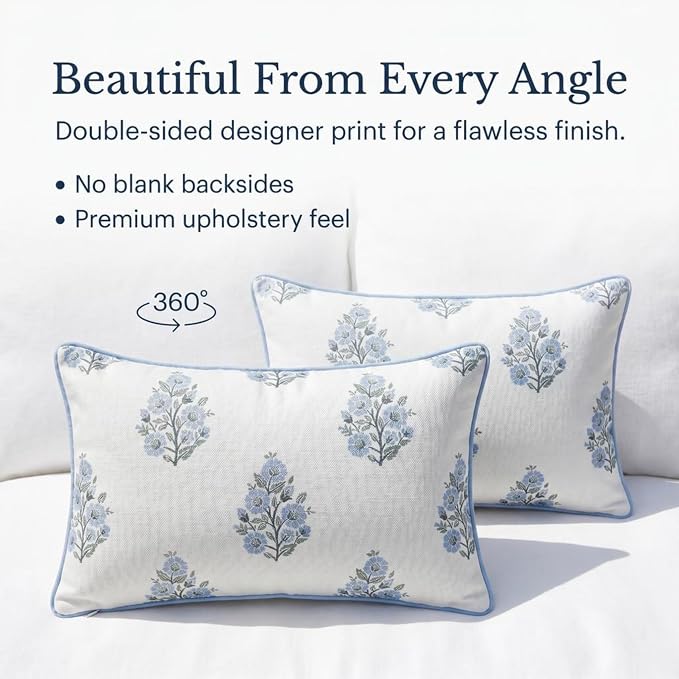 Camille Lumbar Grandmillennial Pillow Cover Only, 12"x20" for Couch, Bed, Chair