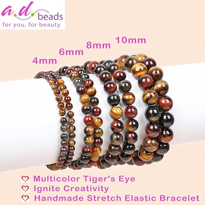AD Beads Handmade Gemstone Stretch Elastic Bracelet Crystal Healing Reiki Nature's Beauty and Spiritual Essence Unisex