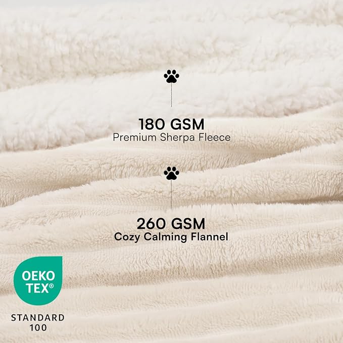 Luciphia Waterproof Dog Blanket, Washable Reversible Flannel Pet Throw | Reversible fleece cover for couch, bed, and crate; calming, and claw-resistant for dogs, cats, puppies White KING(82" x100")