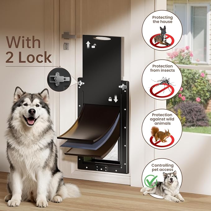 3-Flap Plastic Extra Large Dog Door for Door, Pets Up to 220 LB | Never Rust, Durable Plastic Frame, Insulated Flap, Energy Saving, Magnetic Seal, Windproof & Dustproof, Closing Panel