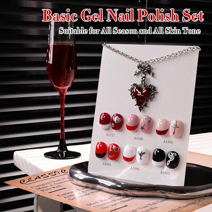 Double Rhythm 6 Pcs 15 ML Gel Polish Set Same Color Same Bottle Soak Off Gel Polish Kit Nail Art Manicure Salon DIY at Home for Women (Black White Red Nude Burgundy Peach-T6-71)