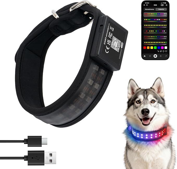 UNISE Customizable LED Dog Collar, RGB Color Changing Light Up Dog Collar