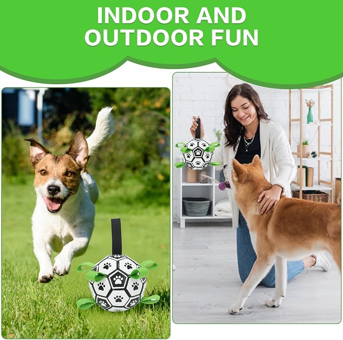 Dog Soccer Ball with Straps, 7.25 Inch Herding Dog Ball Toys Dog Birthday Toy, Balls for 30-90lbs Dogs, Outdoor Dog Ball Toy for Medium Large Puppy, Interactive Toy for Tug, Water Toy Ball