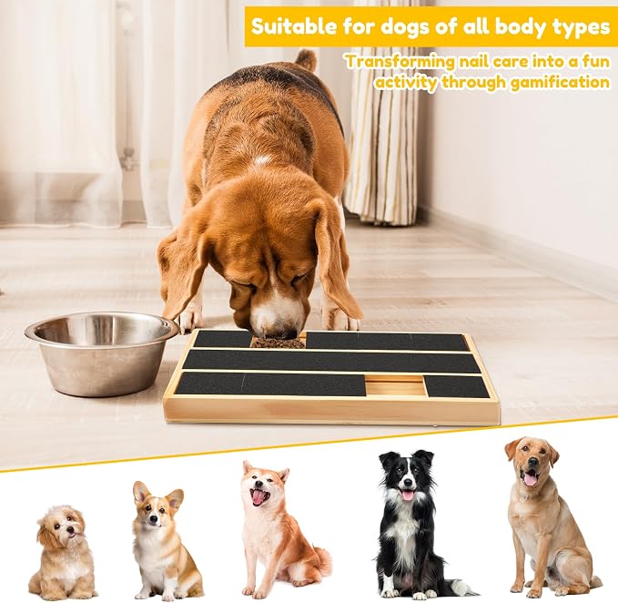 Dog Scratch Pad for Nails, Dog Nail File Toy with Treat Compartment, Wooden Puppy 45° Angle Claw Grooming Tool, Portable Nail Scratch Pad for Small & Large Claw Care