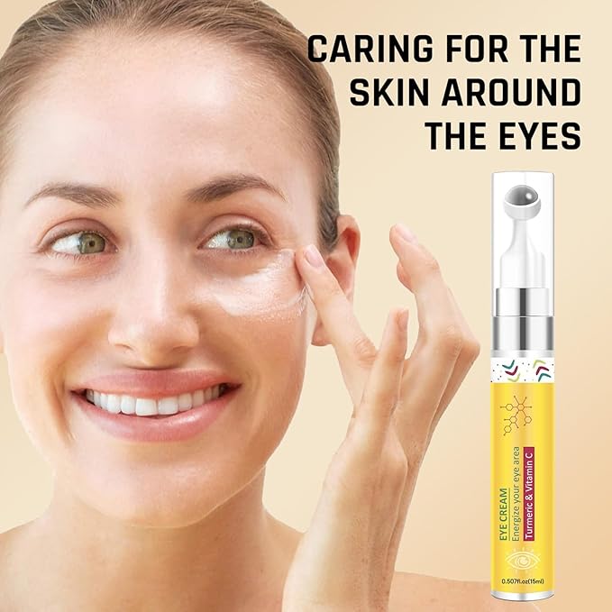 Turmeric Vitamin C Eye Cream, Eye Roller Under Eye Cream for Dark Circles & Puffiness, Anti-Aging Eye Roll On Treatment to Smooth Wrinkles, Fine Lines & Firm Skin for Men & Women, 15ml
