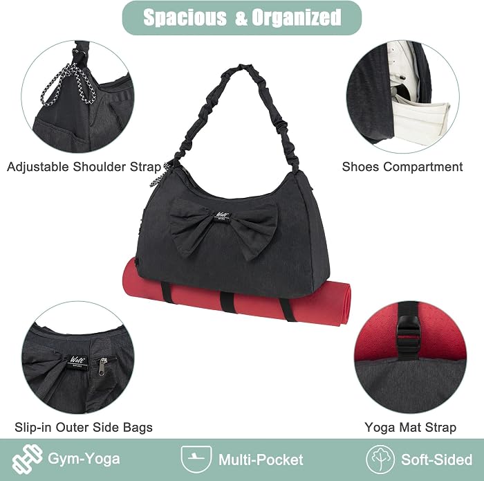 WOLT Gym Bag For Women, Yoga Mat Bag with Shoes Compartment, Wet Pocket and Water Bottle Pocket