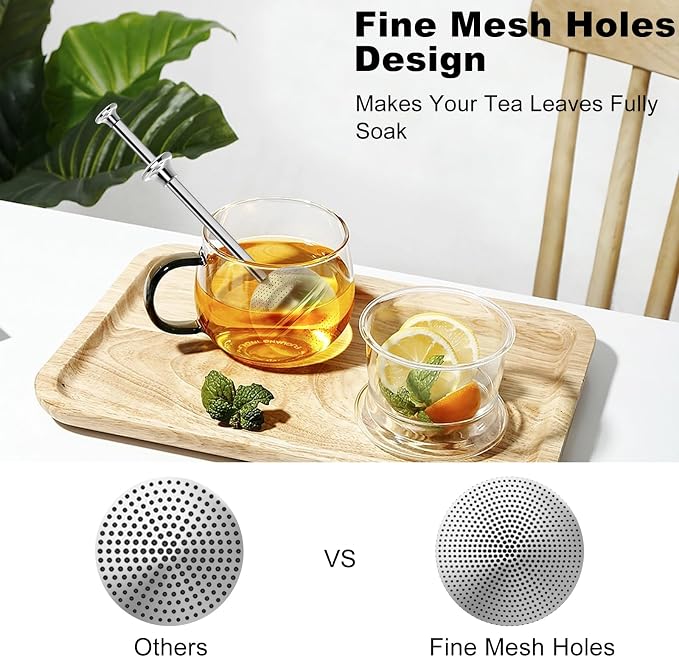 2Pcs Long Handle Tea Ball, One Handed Pressing Operation, Easy to Use | Fine Mesh Holes, Stainless Steel Ball, No Tea Residue, For Cup and Teapot, Tea Lover Gift, Free Clean Brush
