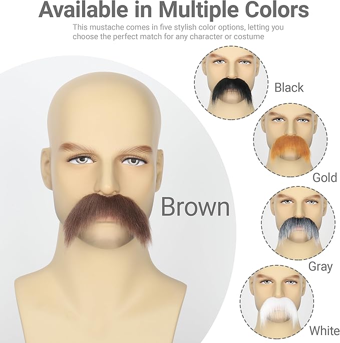 2Pcs Men Fake Mustache Realistic Mustaches Fake Facial Hair Beard for Cosplay Costume Halloween Parties