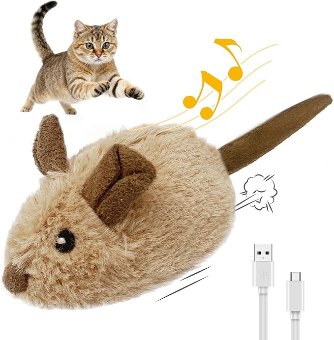Gigwi Interactive Moving Cat Toy, USB-Charged Squeaky Mouse for Cats