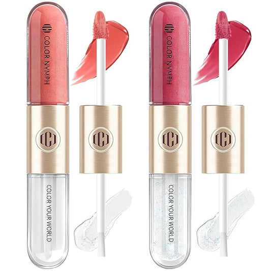 Color Nymph Matte Liquid Lipstick with Clear & Shimmer Lip Oil | 2PCS Lip Makeup Set for Women & Girls | High Pigment Color Long-Lasting Dual Ended Lip Gloss | Cruelty-Free & Vegan (2-Count, 02)