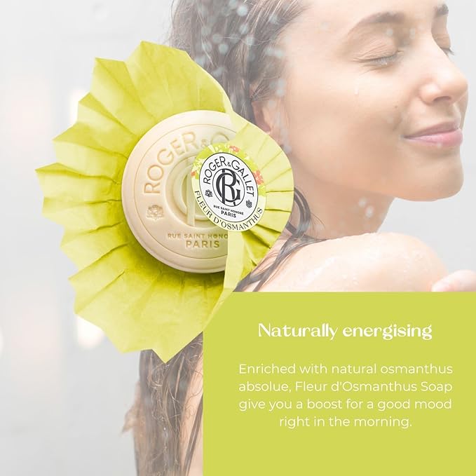 Roger & Gallet Fleur d'Osmanthus Beneficial Soap Bar - All Natural Round Soap Bars for Men & Women - with Italian Mandarin & Osmanthus - Bar Soap w/ Protective Silk Paper - Naturally Energizing - 100g