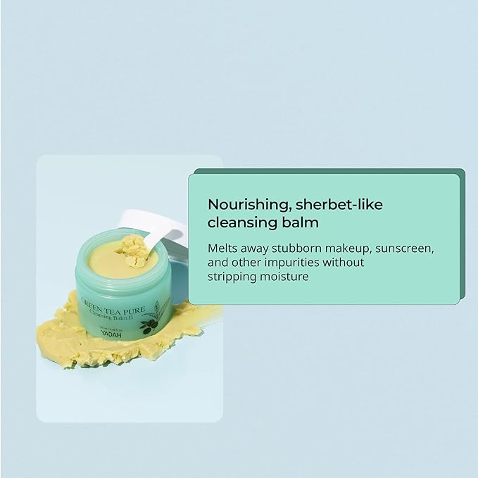 YADAH Green Tea Cleansing Balm II (3.38fl oz) - Makeup Remover, Moisturizing, Residue-Free. Korean Skin Care. Vegan, For Sensitive Skin