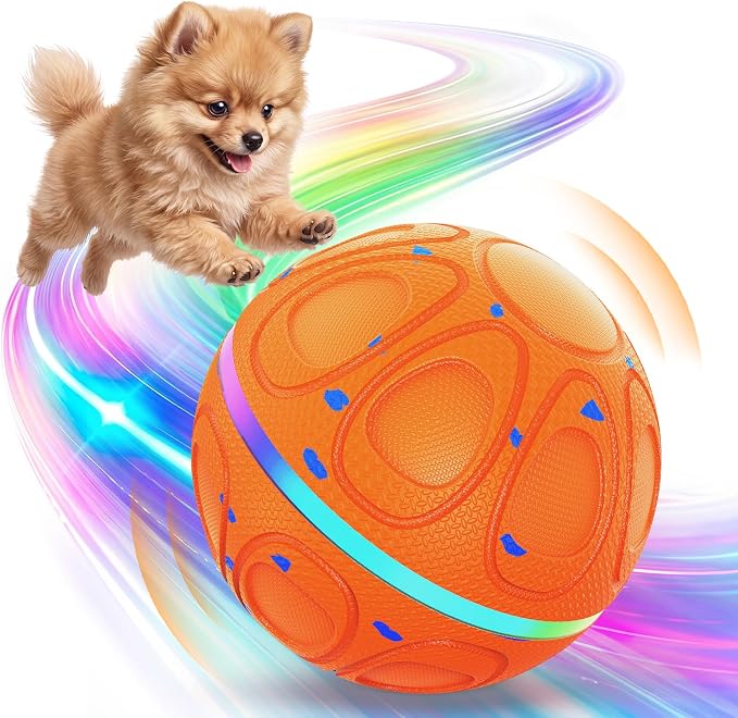 Interactive Dog Toys Ball – Automatic 3-Modes Active Rolling Balls (Orange) | Moving bouncing & rotating dog toy ball with colorful lights. Solid E-TPU material, IPX7 waterproof for medium & large dogs