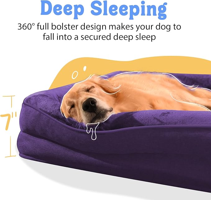Orthopedic Waterproof Dog Bed for Medium and Large Dogs | Egg Crate Foam, 4-Sided Bolster Support, Waterproof Liner, Non-Slip Bottom, Removable Bolster Cover, 36 x 27 Inch