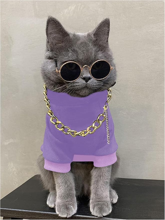 3Pcs Dog Hoodie Cat Apparel Dog Custume Set with Necklace and Sunglasses Pet Clothes for Puppy Small Medium Dogs Cats Mauve Purple X-Small