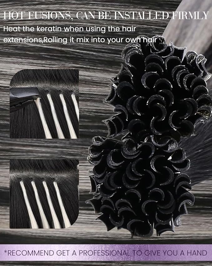 LaaVoo U Tip Hair Extensions Human Hair Ombre Black K tip Hair Extension Real Human Hair Natural Black to Silver KTip Human Hair Extensions Hot Fusion 20 inch 50g/50s