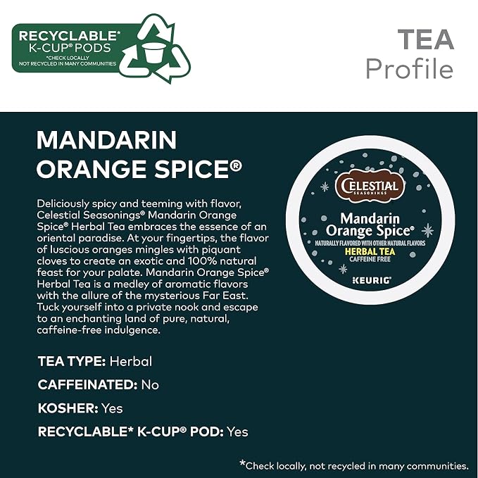 Celestial Seasonings 14735CT Mandarin Orange Spice Herb Tea K-Cups, 96/carton