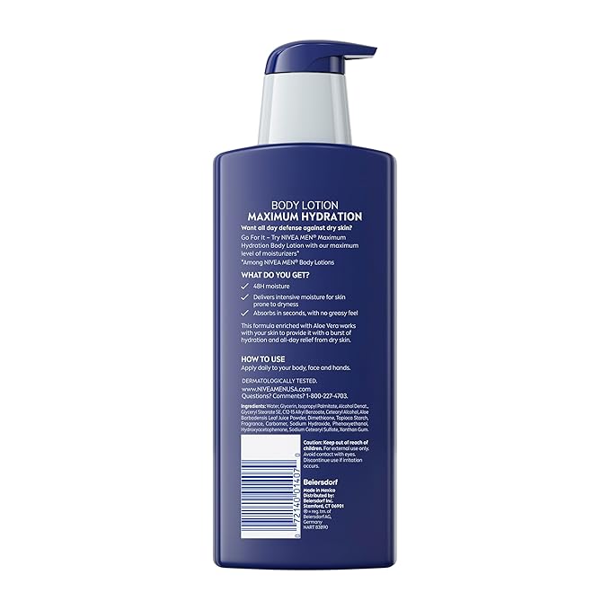 NIVEA MEN Real Madrid Limited Edition Design Maximum Hydration 48-Hour Moisture Body Lotion for Dry Skin, Aloe Vera Lotion for Men, 3-in-1 Body, Face and Hands, 16.9 Fl Oz Bottle