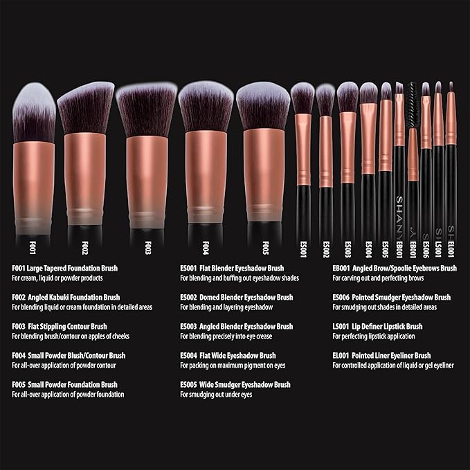 SHANY Makeup Brushes - Rose All Day - 14-Piece Brush Set – Foundation Powder Concealers Eye Shadows Makeup brushes - Complete Kabuki Makeup Brush Set in Rose Gold - 14 PCS