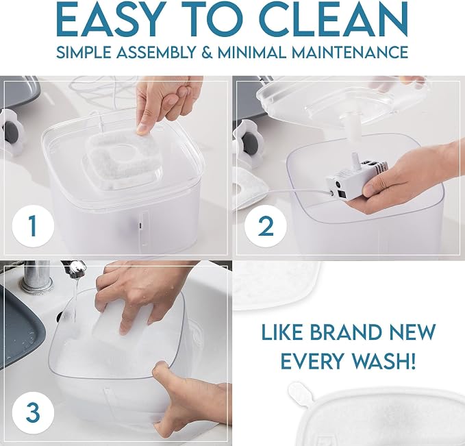 Veken Innovation Award Winner 95oz/2.8L Cat Water Fountain | Automatic Pet Fountain Dog Water Dispenser with Replacement Filters & Silicone Mat for Cats, Dogs (Transparent Grey, Plastic)