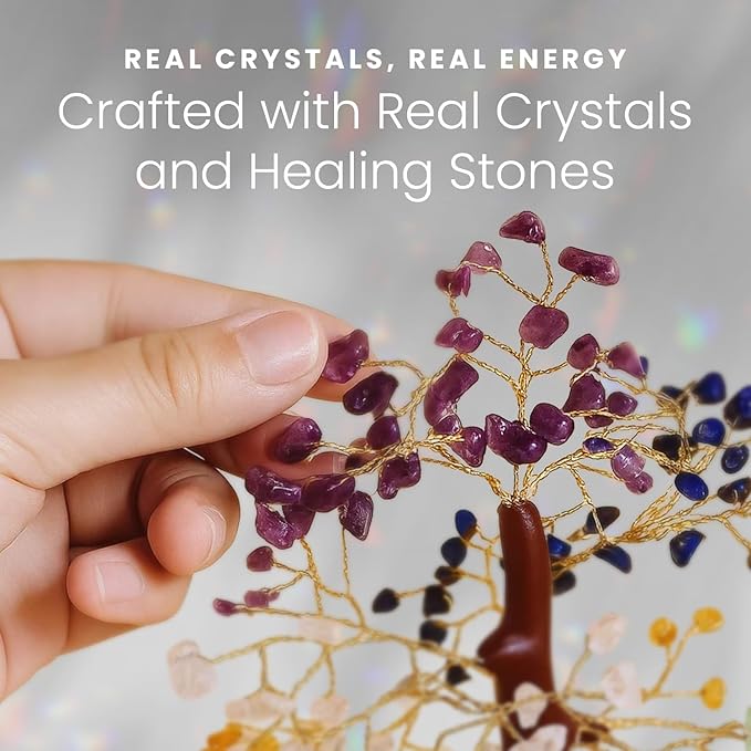 HOM Crystal Tree of Life with 7 Crystals & Healing Stones - Artificial Tree Home Decor with 7 Healing Crystals to Align 7 Chakras