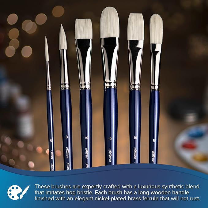 Silver Brush Limited 1915-MD Bristlon Pointed Triangle Paintbrush for Oil, Acrylic, and Heavy Body Paints, Size MD, Short Handle