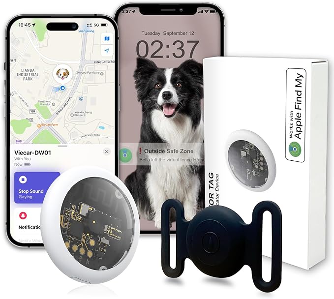 GPS Tracker for Dogs, Mini GPS Pet Tracker with Silicone Cover, IPX8 Waterproof GPS Tracker for Kids,No Monthly Fee,Work with Apple Find My(iOS Only),Smart Tracker for Dogs Finder Tracker Pets-Black-3