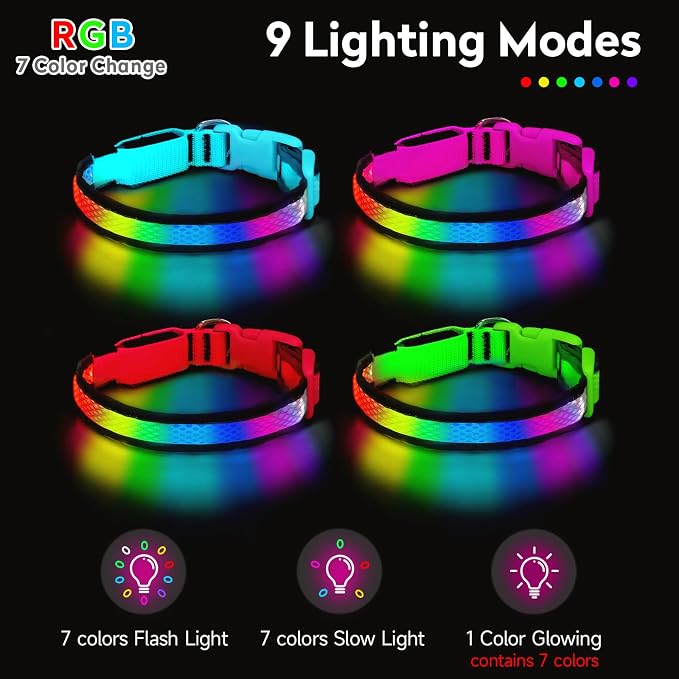 LED Dog Collar, Light Up Dog Collar,for Night Walking(Large,Red) | Adjustable,Bright RGB 7 Colors Light Glowing Collar,Waterproof,Nylon,Soft,For Medium and Large Dogs,USB C to Charge