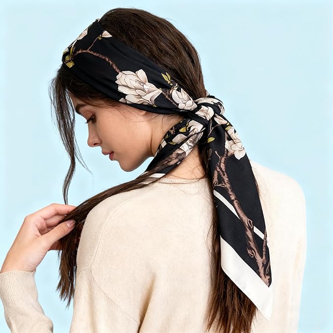 K-Elewon Large Square Scarf 43" Silk Scarf Fashion Scarves Silk Feeling Hair Wrapping Scarfs Night Sleeping Headscarf